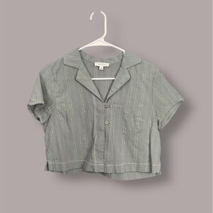 Cropped Gray Striped Button-Down Shirt